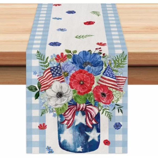 ARKENY 4th of July Patriotic Table Runner 72 Inches Blue Floral Mason Jar American Independence Day Holiday Home Coffee Table Dining Farmhouse Party Tabletop Decoration AT39672Blue 13X72