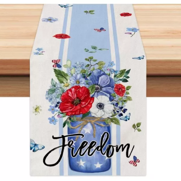 ARKENY 4th of July Patriotic Table Runner 72 Inches Blue Floral Mason Jar Freedom Sign American Independence Day Holiday Home Coffee Table Dining Farmhouse Party Tabletop Decoration AT40472ARKENY 4th of July Patriotic Table Runner 72 Inches Blue Floral Mason Jar Freedom Sign American Independence Day Holiday Home Coffee Table Dining Farmhouse Party Tabletop Decoration AT40472