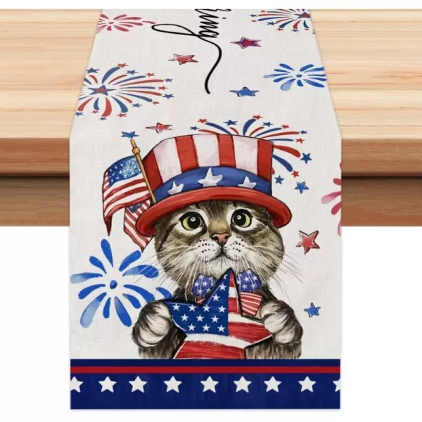 ARKENY 4th of July Patriotic Table Runner 72 Inches Blue Star Cat American Independence Day Holiday Home Coffee Table Dining Farmhouse Party Tabletop Decoration AT40872ARKENY 4th of July Patriotic Table Runner 72 Inches Blue Star Cat American Independence Day Holiday Home Coffee Table Dining Farmhouse Party Tabletop Decoration AT40872