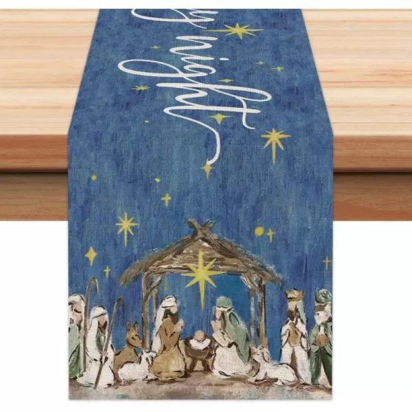 ARKENY Christmas Blue Table Runner 13x72 Inches Holy Night Winter Seasonal Burlap Farmhouse Indoor Kitchen Dining Table Holiday Decoration for Home Party AT32872ARKENY Christmas Blue Table Runner 13x72 Inches Holy Night Winter Seasonal Burlap Farmhouse Indoor Kitchen Dining Table Holiday Decoration for Home Party AT32872