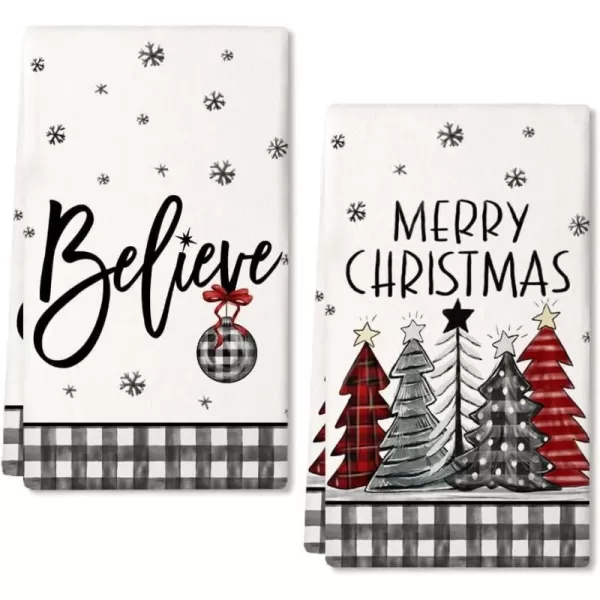 ARKENY Christmas Kitchen Towels Set of 2Black Buffalo Plaid Xmas Tree Dish Towels 18x26 InchHoilday Farmhouse Home Decoration AD096Black 1