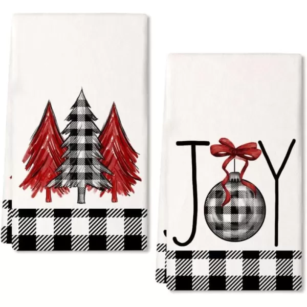 ARKENY Christmas Kitchen Towels Set of 2Black Buffalo Plaid Xmas Tree Dish Towels 18x26 InchHoilday Farmhouse Home Decoration AD096Black