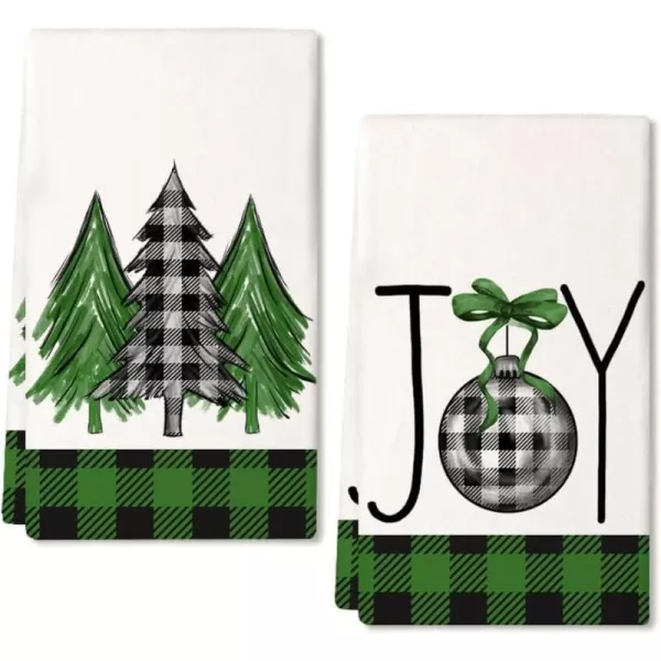 ARKENY Christmas Kitchen Towels Set of 2Black Buffalo Plaid Xmas Tree Dish Towels 18x26 InchHoilday Farmhouse Home Decoration AD096Green 2