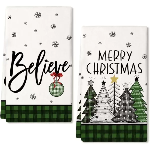 ARKENY Christmas Kitchen Towels Set of 2Black Buffalo Plaid Xmas Tree Dish Towels 18x26 InchHoilday Farmhouse Home Decoration AD096Green 3