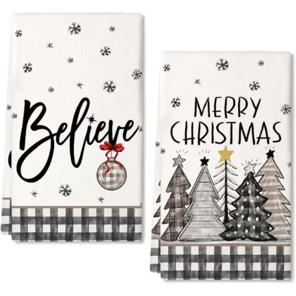 ARKENY Christmas Kitchen Towels Set of 2Black Buffalo Plaid Xmas Tree Dish Towels 18x26 InchHoilday Farmhouse Home Decoration AD096Grey