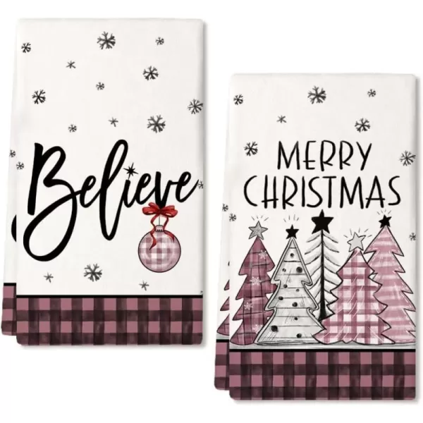 ARKENY Christmas Kitchen Towels Set of 2Black Buffalo Plaid Xmas Tree Dish Towels 18x26 InchHoilday Farmhouse Home Decoration AD096Pink 2