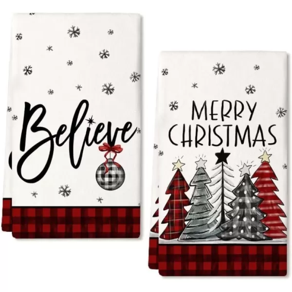 ARKENY Christmas Kitchen Towels Set of 2Black Buffalo Plaid Xmas Tree Dish Towels 18x26 InchHoilday Farmhouse Home Decoration AD096Red 2