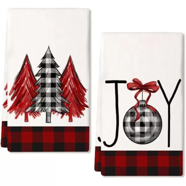 ARKENY Christmas Kitchen Towels Set of 2Black Buffalo Plaid Xmas Tree Dish Towels 18x26 InchHoilday Farmhouse Home Decoration AD096Red