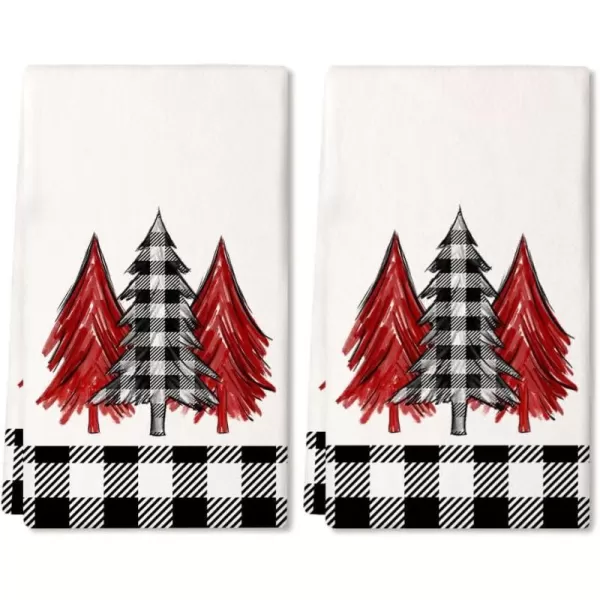 ARKENY Christmas Kitchen Towels Set of 2Black Buffalo Plaid Xmas Tree Dish Towels 18x26 InchHoilday Farmhouse Home Decoration AD096Red Two Piece