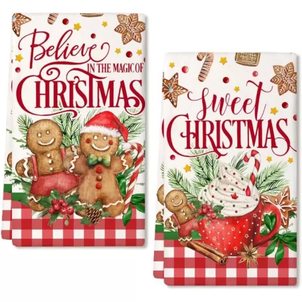 ARKENY Christmas Kitchen Towels Set of 2Green Merry Grinchmas Snowflake Dish Towels 18x26 InchHoilday Farmhouse Home Decoration AD110Red Gingerbreadman