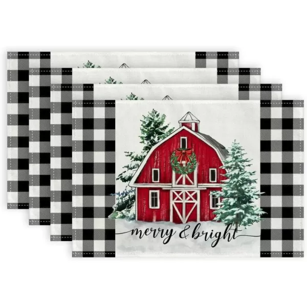 ARKENY Christmas Placemats 12x18 Inches Set of 4Log Cabin Snow Tree Winter Seasonal Burlap Buffalo Plaid Farmhouse Indoor Kitchen Dining Table Holiday Decoration for Home Party AP47018Buffalo Plaid Placemats Set of 4  12X18