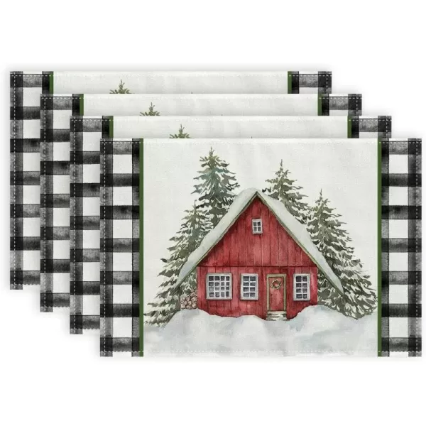 ARKENY Christmas Placemats 12x18 Inches Set of 4Log Cabin Snow Tree Winter Seasonal Burlap Buffalo Plaid Farmhouse Indoor Kitchen Dining Table Holiday Decoration for Home Party AP47018Multicolor Placemats Set of 4  12X18