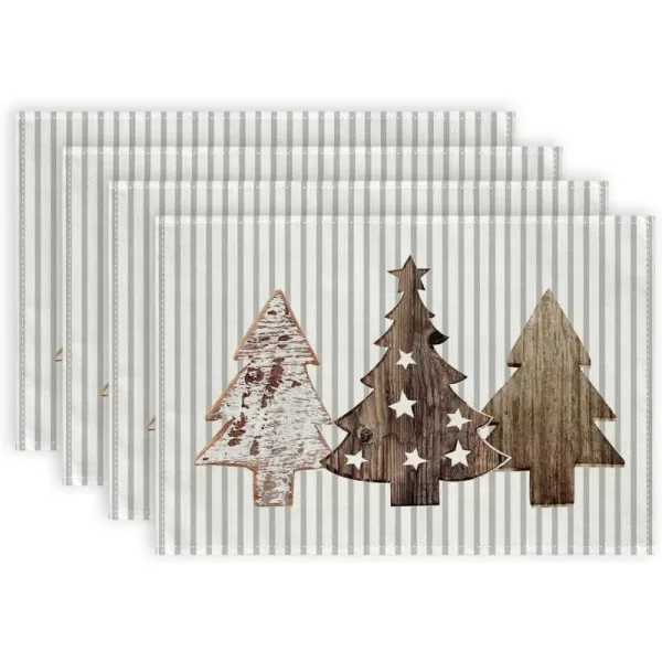 ARKENY Christmas Placemats 12x18 Inches Set of 4Wooden Tree Star Winter Seasonal Burlap Grey Stripe Farmhouse Indoor Kitchen Dining Table Holiday Decoration for Home Party AP47118Gray Placemats Set of 4  12X18