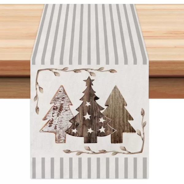 ARKENY Christmas Placemats 12x18 Inches Set of 4Wooden Tree Star Winter Seasonal Burlap Grey Stripe Farmhouse Indoor Kitchen Dining Table Holiday Decoration for Home Party AP47118Grey Table Runner  13X72