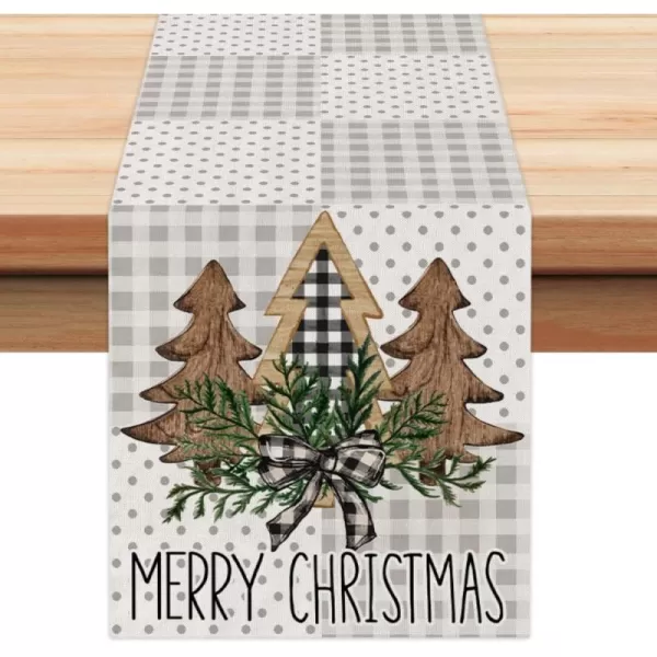 ARKENY Christmas Placemats 12x18 Inches Set of 4Wooden Tree Star Winter Seasonal Burlap Grey Stripe Farmhouse Indoor Kitchen Dining Table Holiday Decoration for Home Party AP47118Multi Color Table Runner  13X72