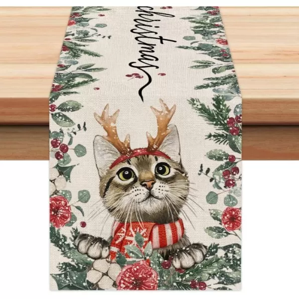 ARKENY Christmas Table Runner 13x72 Inches Cat Leaf Floral Winter Seasonal Burlap Farmhouse Indoor Outdoor Kitchen Dining Holiday Decoration for Home Party AT33072ARKENY Christmas Table Runner 13x72 Inches Cat Leaf Floral Winter Seasonal Burlap Farmhouse Indoor Outdoor Kitchen Dining Holiday Decoration for Home Party AT33072