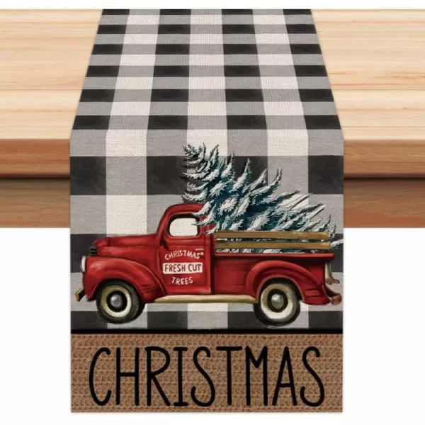 ARKENY Christmas Table Runner 13x72 Inches Truck Tree Winter Seasonal Burlap Buffalo Plaid Farmhouse Indoor Kitchen Dining Table Holiday Decoration for Home Party AT31272ARKENY Christmas Table Runner 13x72 Inches Truck Tree Winter Seasonal Burlap Buffalo Plaid Farmhouse Indoor Kitchen Dining Table Holiday Decoration for Home Party AT31272