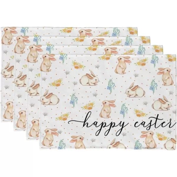 ARKENY Easter Bunny Placemats 12X18 Inches Set of 4Rabbit Home Dining Indoor Spring Holiday Farmhouse Tabletop Decor AP233placemats 12X18