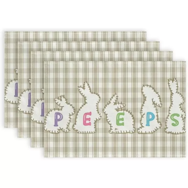 ARKENY Easter Placemats 12x18 Inches Set of 4 Bunny Rabbit Hello Peeps Spring Summer Seasonal Farmhouse Buffalo Plaid Burlap Indoor Kitchen Dining Table Mats Decorations for Home Party AP5624Beige Placemats Set of 4  12X18