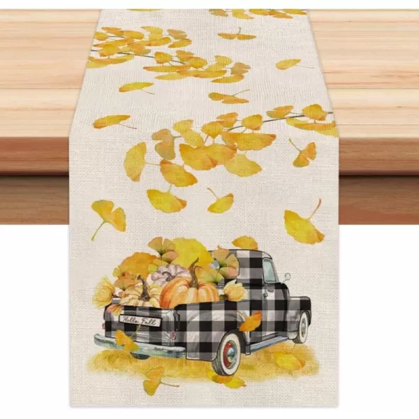 ARKENY Fall Thanksgiving Ginkgo Leaf Check Truck Pumpkin Table Runner 13x72 InchesSeasonal Burlap Farmhouse Indoor Kitchen Dining Table Decoration for Home Party AT25272ARKENY Fall Thanksgiving Ginkgo Leaf Check Truck Pumpkin Table Runner 13x72 InchesSeasonal Burlap Farmhouse Indoor Kitchen Dining Table Decoration for Home Party AT25272