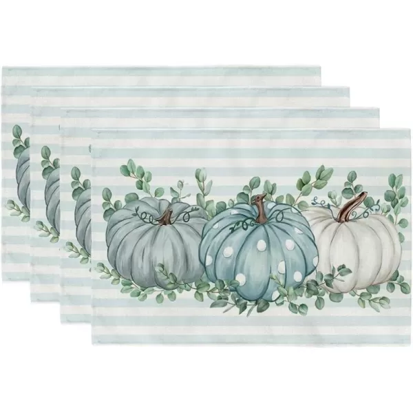 ARKENY Fall Thanksgiving Placemats 12x18 Inches Set of 4Blue Pumpkin Polk DotsSeasonal Burlap Stripe Farmhouse Indoor Kitchen Dining Table Autumn Decoration for Home Party AP18218Blue Placemats 12X18