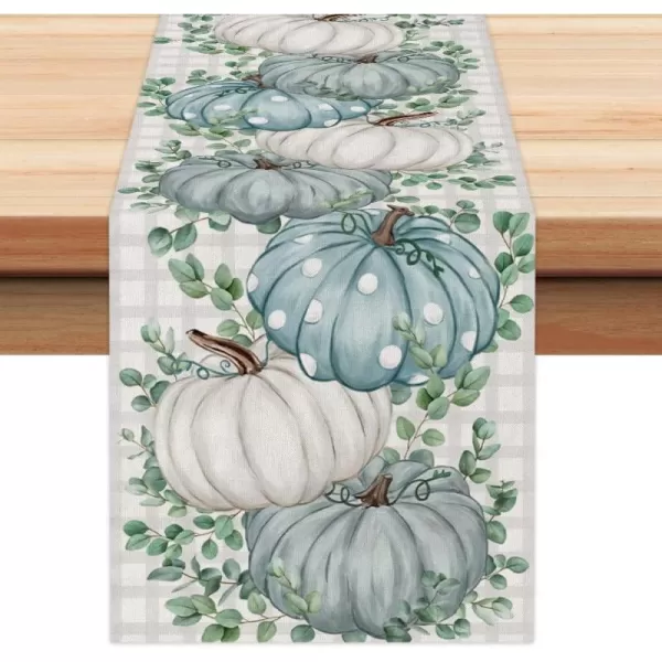 ARKENY Fall Thanksgiving Placemats 12x18 Inches Set of 4Blue Pumpkin Polk DotsSeasonal Burlap Stripe Farmhouse Indoor Kitchen Dining Table Autumn Decoration for Home Party AP18218Blue Table runner 13X48