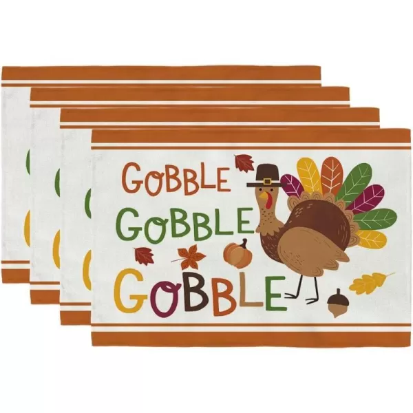 ARKENY Fall Thanksgiving Placemats 12x18 Inches Set of 4Turkey Gobble Seasonal Burlap Colorful Farmhouse Indoor Kitchen Dining Table Autumn Decorations for Home Party AP45018Multicolor Placemats Set of 4  12X18