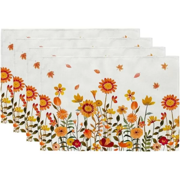 ARKENY Fall Thanksgiving Placemats 12x18 Inches Set of 4Wildflower LeavesSeasonal Burlap Farmhouse Indoor Kitchen Dining Table Autumn Decorations for Home Party AP48618Multicolor Placemats Set of 4  12X18