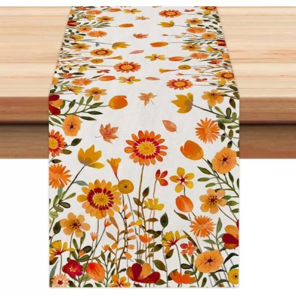 ARKENY Fall Thanksgiving Placemats 12x18 Inches Set of 4Wildflower LeavesSeasonal Burlap Farmhouse Indoor Kitchen Dining Table Autumn Decorations for Home Party AP48618Multi Color Table Runner  13X72