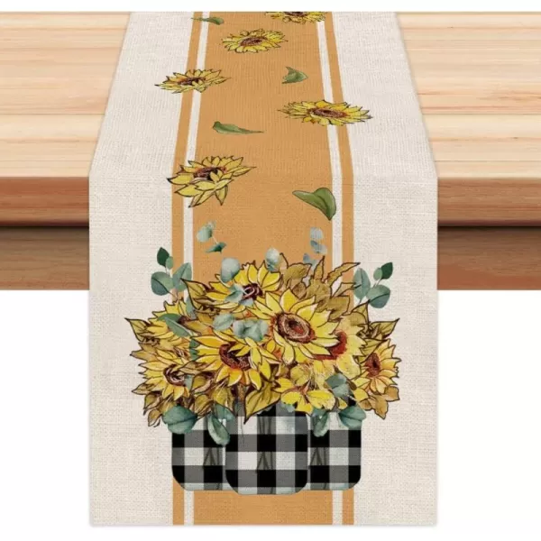 ARKENY Fall Thanksgiving Sunflower Check Mason Jar Table Runner 13x72 InchesSeasonal Burlap Farmhouse Indoor Kitchen Dining Table Decoration for Home Party AT24672ARKENY Fall Thanksgiving Sunflower Check Mason Jar Table Runner 13x72 InchesSeasonal Burlap Farmhouse Indoor Kitchen Dining Table Decoration for Home Party AT24672