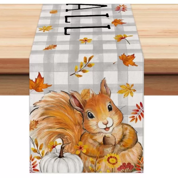 ARKENY Fall Thanksgiving Table Runner 13x72 InchesSquirrel Pumpkins Maple Leaves Seasonal Burlap Gray Plaid Farmhouse Indoor Outdoor Autumn Table Runner for Home AT49572ARKENY Fall Thanksgiving Table Runner 13x72 InchesSquirrel Pumpkins Maple Leaves Seasonal Burlap Gray Plaid Farmhouse Indoor Outdoor Autumn Table Runner for Home AT49572