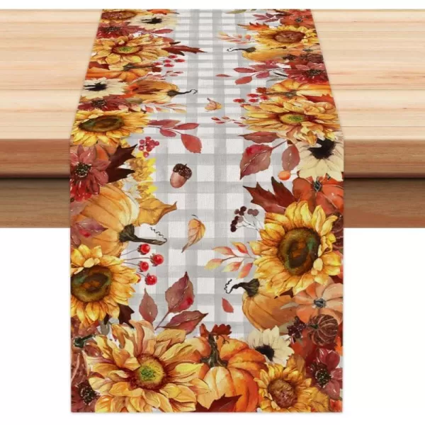 ARKENY Fall Thanksgiving Table Runner 13x72 InchesSunflower Pumpkin Orange Seasonal Burlap Gray Plaid Farmhouse Indoor Outdoor Autumn Table Runner for Home Party AT49372ARKENY Fall Thanksgiving Table Runner 13x72 InchesSunflower Pumpkin Orange Seasonal Burlap Gray Plaid Farmhouse Indoor Outdoor Autumn Table Runner for Home Party AT49372