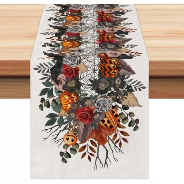 ARKENY Halloween Pumpkin Flower Spider Web Bat Placemats 12x18 Inches Set of 4Seasonal Farmhouse Indoor Kitchen Dining Table Decorations for Home Party AP16418Multi Color Table Runner  13X36