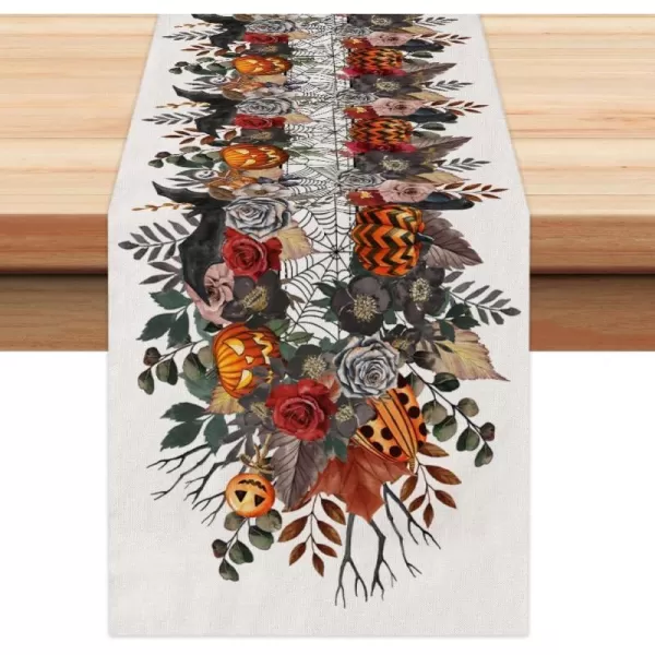 ARKENY Halloween Pumpkin Flower Spider Web Bat Placemats 12x18 Inches Set of 4Seasonal Farmhouse Indoor Kitchen Dining Table Decorations for Home Party AP16418Multi Color Table Runner  13X120