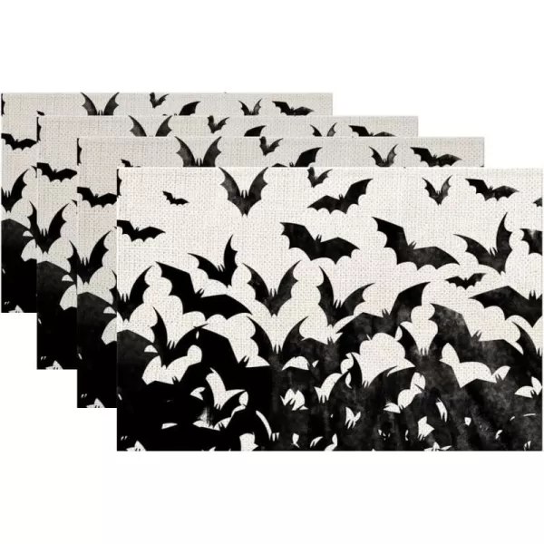 ARKENY Halloween Table Runner 13x72 Inches Black Bat Seasonal Farmhouse Indoor Kitchen Dining Table Decorations for Home Party AT02572Offwhite Placemats Set of 4  12X18