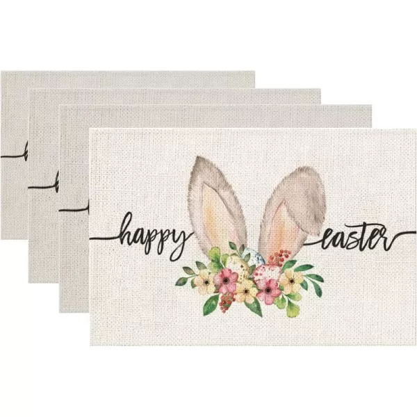 ARKENY Happy Easter Bunny Ears Floral placemats 18x12 Inches Seasonal Spring Decor Rabbits Holiday Farmhouse Indoor Vintage Theme Gathering Dinner Party Decorationsplacemats 12X18