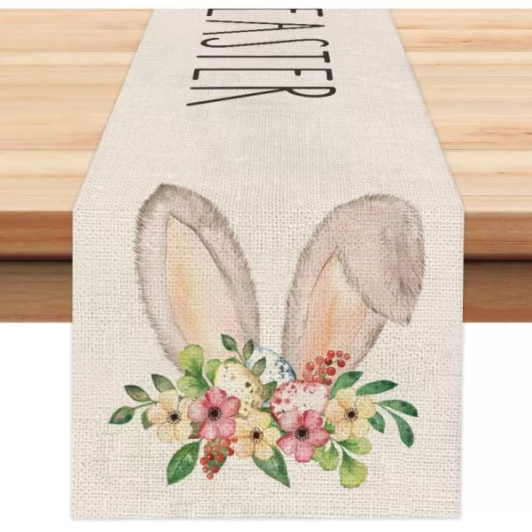 ARKENY Happy Easter Eggs Rabbits Floral Table Runner 13x72 Inches Seasonal Spring Decor Flower Bunny Holiday Farmhouse Indoor Vintage Theme Gathering Dinner Party Decorationstable runner 13X72