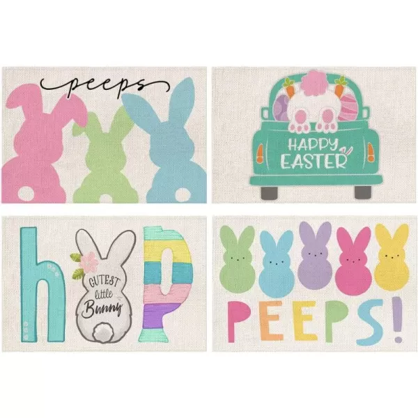 ARKENY Happy Easter Peeps Truck Hip Hop Placemats 18x12 Inches Seasonal Spring Decor Bunny Holiday Farmhouse Indoor Vintage Theme Gathering Dinner Party Decorationsplacemats 12X18