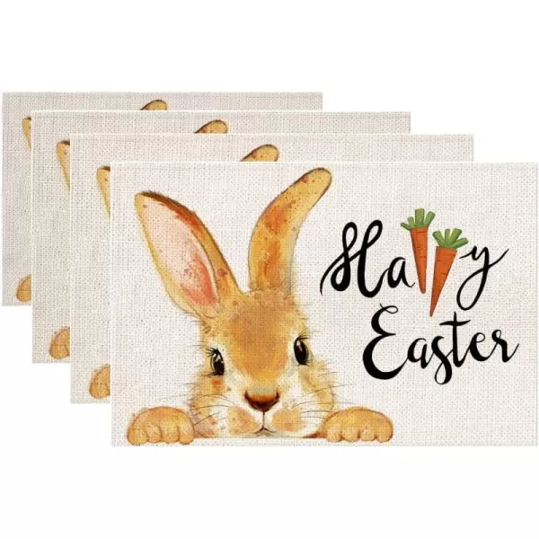 ARKENY Happy Easter Rabbits Carrot Placemats 18x12 Inches Seasonal Spring Dcor Bunny Holiday Farmhouse Indoor Vintage Theme Gathering Dinner Party Decorationsplacemats 12X18