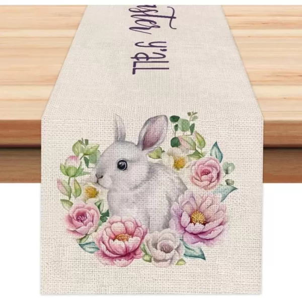 ARKENY Happy Easter Rabbits Floral Table Runner 13x72 Inches Seasonal Spring Decor Bunny Holiday Farmhouse Indoor Vintage Theme Gathering Dinner Party DecorationsARKENY Happy Easter Rabbits Floral Table Runner 13x72 Inches Seasonal Spring Decor Bunny Holiday Farmhouse Indoor Vintage Theme Gathering Dinner Party Decorations