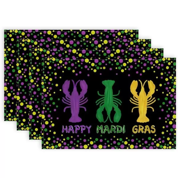 ARKENY Happy Mardi Gras Carnival Placemats 12x18 Inches Set of 4 Crawfish Black Seasonal Farmhouse Burlap Indoor Kitchen Dining Table Decorations for Home Party AP51018Black Placemats Set of 4  12X18