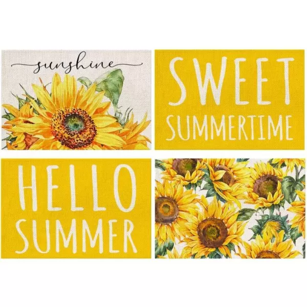 ARKENY Hello Sweet Summer Time Yellow Sunflower Placemats 12x18 Inches Set of 4Seasonal Burlap Farmhouse Indoor Kitchen Dining Table Decoration for Home PartyARKENY Hello Sweet Summer Time Yellow Sunflower Placemats 12x18 Inches Set of 4Seasonal Burlap Farmhouse Indoor Kitchen Dining Table Decoration for Home Party