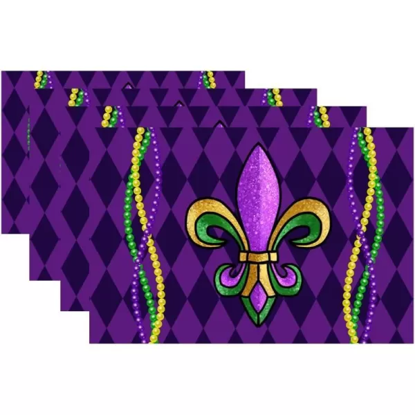 ARKENY Mardi Gras Carnival Placemats 12x18 Inches Set of 4 Fleur De Lis Purple Seasonal Farmhouse Burlap Indoor Kitchen Dining Table Decorations for Home Party AP03018Purple Placemats Set of 4  12X18