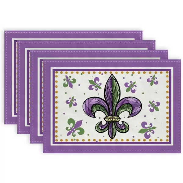 ARKENY Mardi Gras Carnival Placemats 12x18 Inches Set of 4 Fleur De Lis Purple Seasonal Farmhouse Burlap Indoor Kitchen Dining Table Decorations for Home Party AP35918Purple Placemats Set of 4  12X18