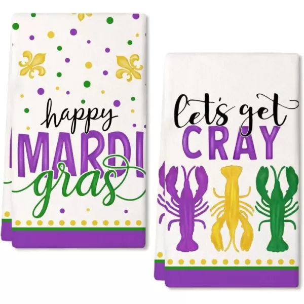 ARKENY Mardi Gras Kitchen Towels Set of 2Yellow Fleur De Lis Dish Towels 18x26 Inch Drying DishclothFarmhouse Home Mardi Gras Carnival Seasonal Holiday Decorations AD190Purple Crayfish