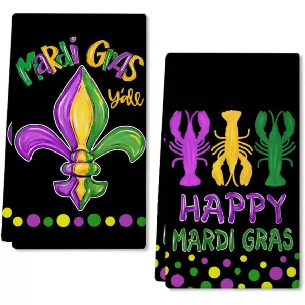 ARKENY Mardi Gras Kitchen Towels Set of 2Yellow Fleur De Lis Dish Towels 18x26 Inch Drying DishclothFarmhouse Home Mardi Gras Carnival Seasonal Holiday Decorations AD190Black