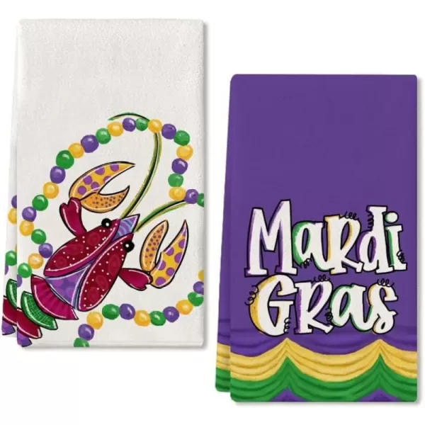 ARKENY Mardi Gras Kitchen Towels Set of 2Yellow Fleur De Lis Dish Towels 18x26 Inch Drying DishclothFarmhouse Home Mardi Gras Carnival Seasonal Holiday Decorations AD190Purple Beads