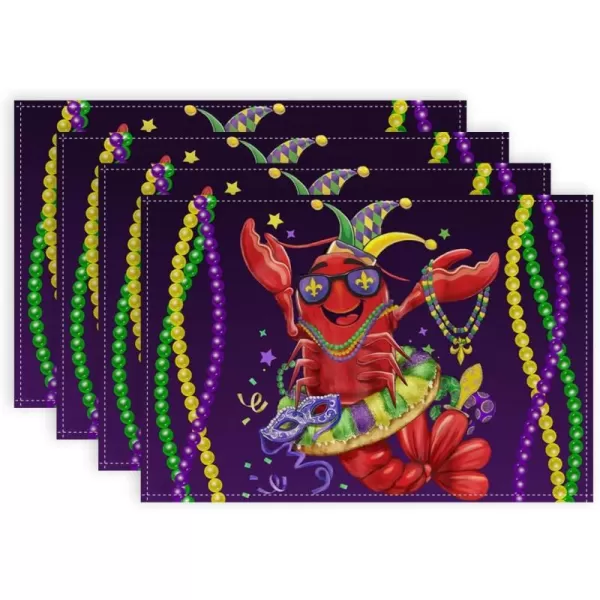 ARKENY Mardi Gras Placemats 12x18 Inches Set of 4 Crawfish Beads Seasonal Farmhouse Burlap Indoor Kitchen Dining Table Mats Decorations for Home Party AP3604Purple Placemats Set of 4  12X18