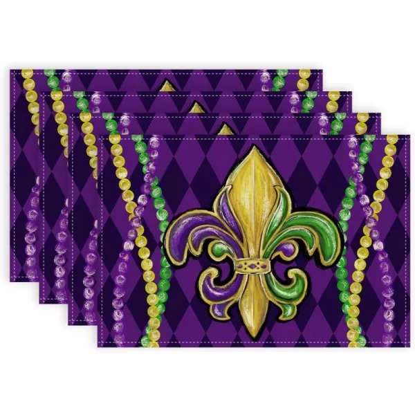 ARKENY Mardi Gras Placemats 12x18 Inches Set of 4 Fleur De Lis Purple Seasonal Farmhouse Diamond Lattice Burlap Indoor Kitchen Dining Table Decorations for Home Party AP5434Purple Placemats Set of 4  12X18