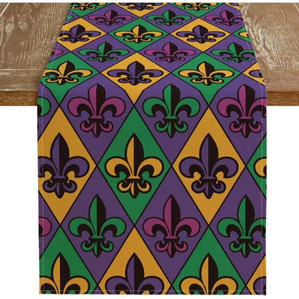 ARKENY Mardi Gras Placemats 12x18 Inches Set of 4 Fleur De Lis Seasonal Farmhouse Diamond Lattice Burlap Indoor Kitchen Dining Table Decorations for Home Party AP0684Purple Table Runner  13X72